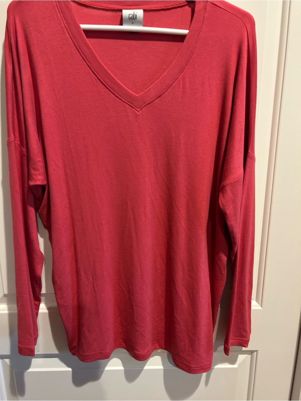 CAbi Serenity Tee V-Neck Long Sleeve Top in Cardinal